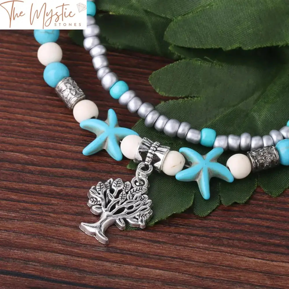 Starfish Dual-Layer Beaded Anklet