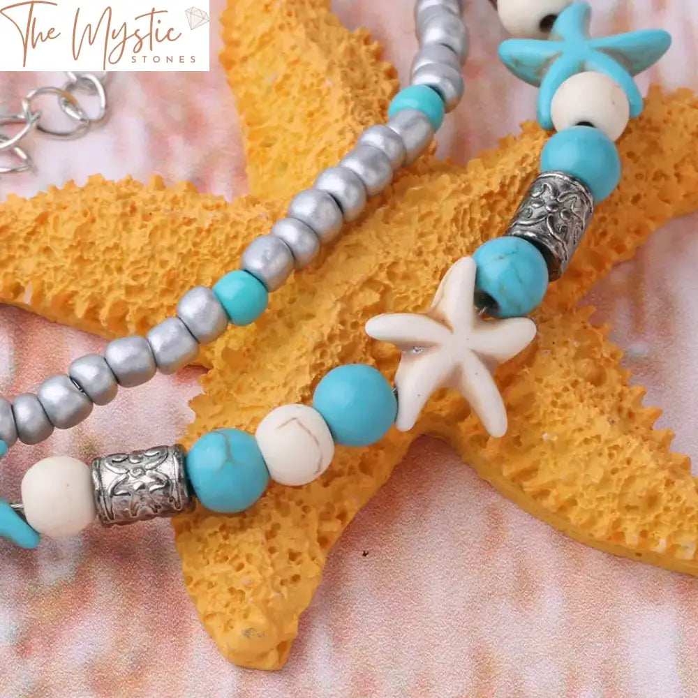 Starfish Dual-Layer Beaded Anklet