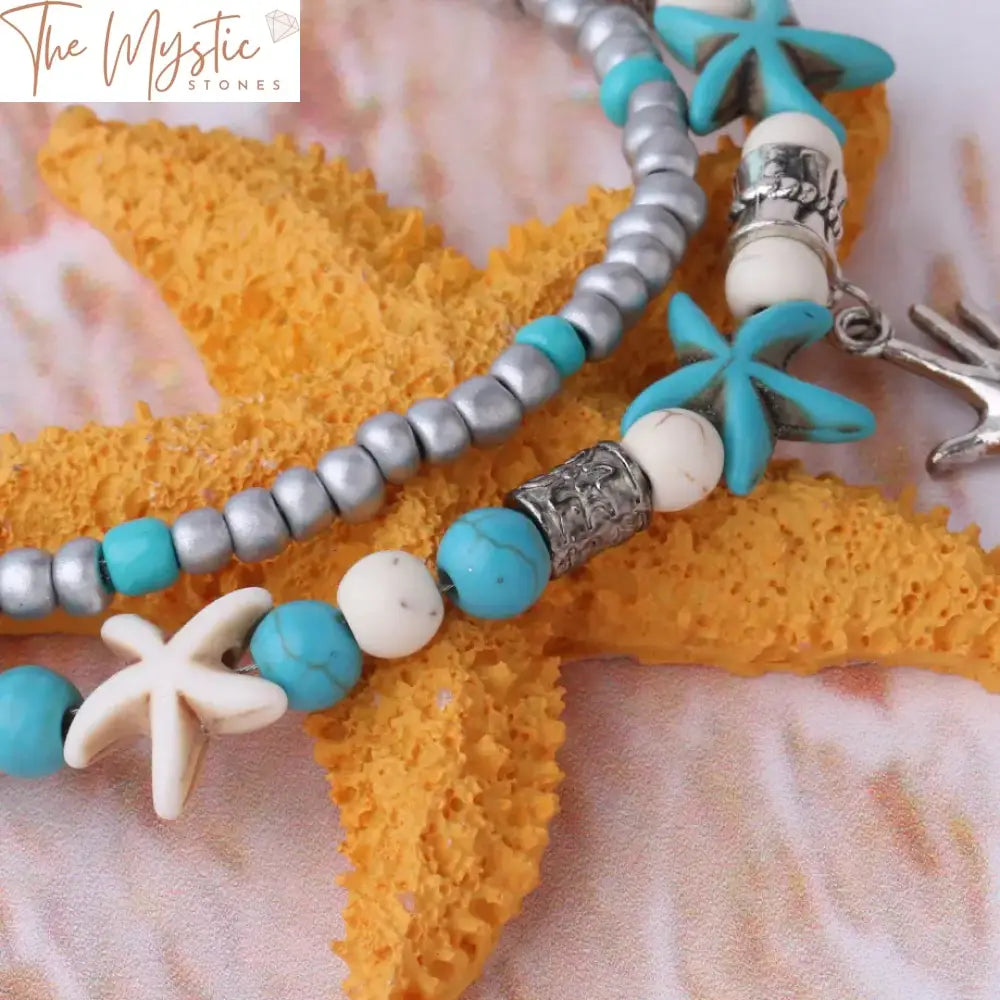 Starfish & Shell Beaded Charm Anklet