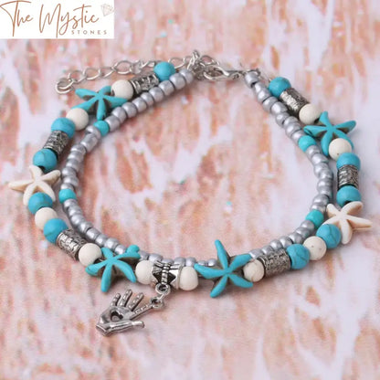 Starfish & Shell Beaded Charm Anklet