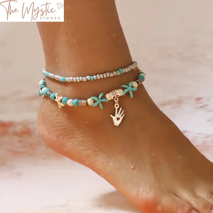 Starfish & Shell Beaded Charm Anklet