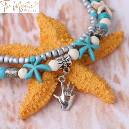 Starfish & Shell Beaded Charm Anklet