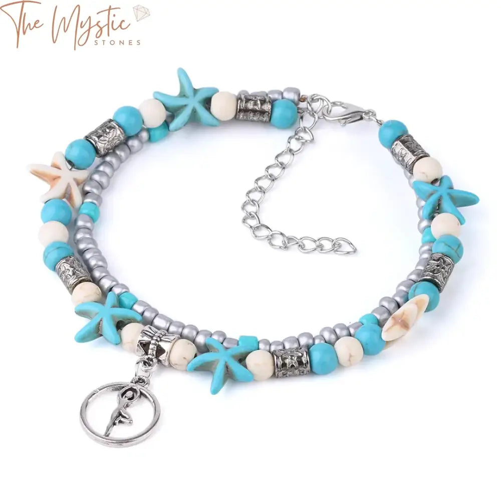 A fashion anklet featuring multiple layers of delicate beaded chains.