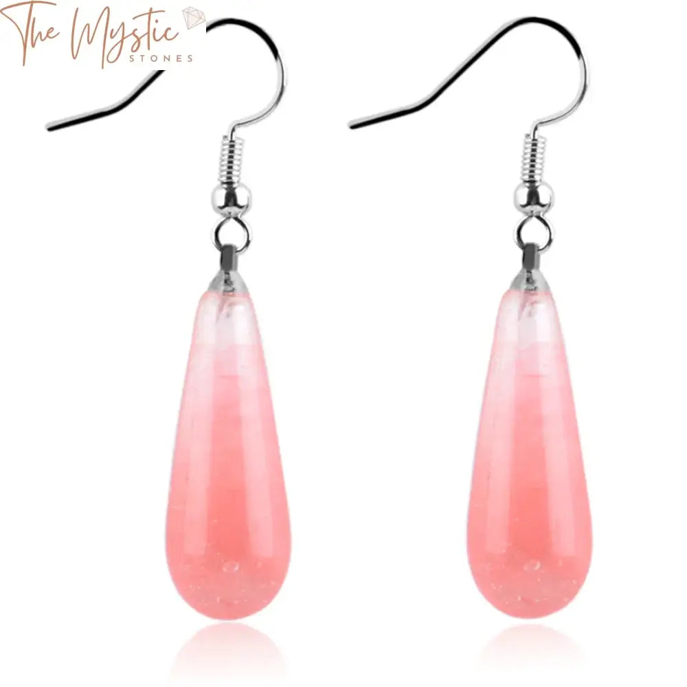 A pair of elegant dangle earrings featuring water drop-shaped pendants made of natural Reiki chakra gemstone beads.