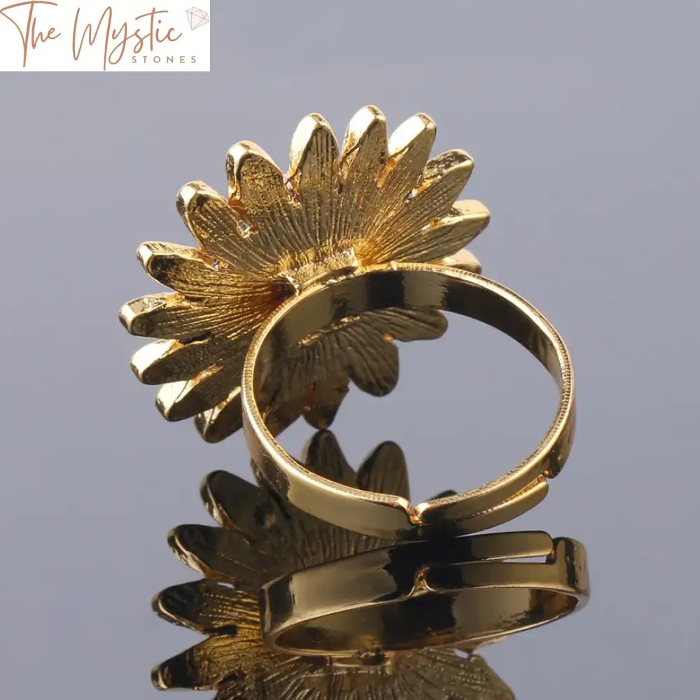 Sunflower Druzy Stone Adjustable Ring – Gold Alloy