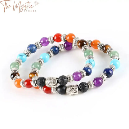 Tibetan Black Lava & Gemstone Chakra Bracelet