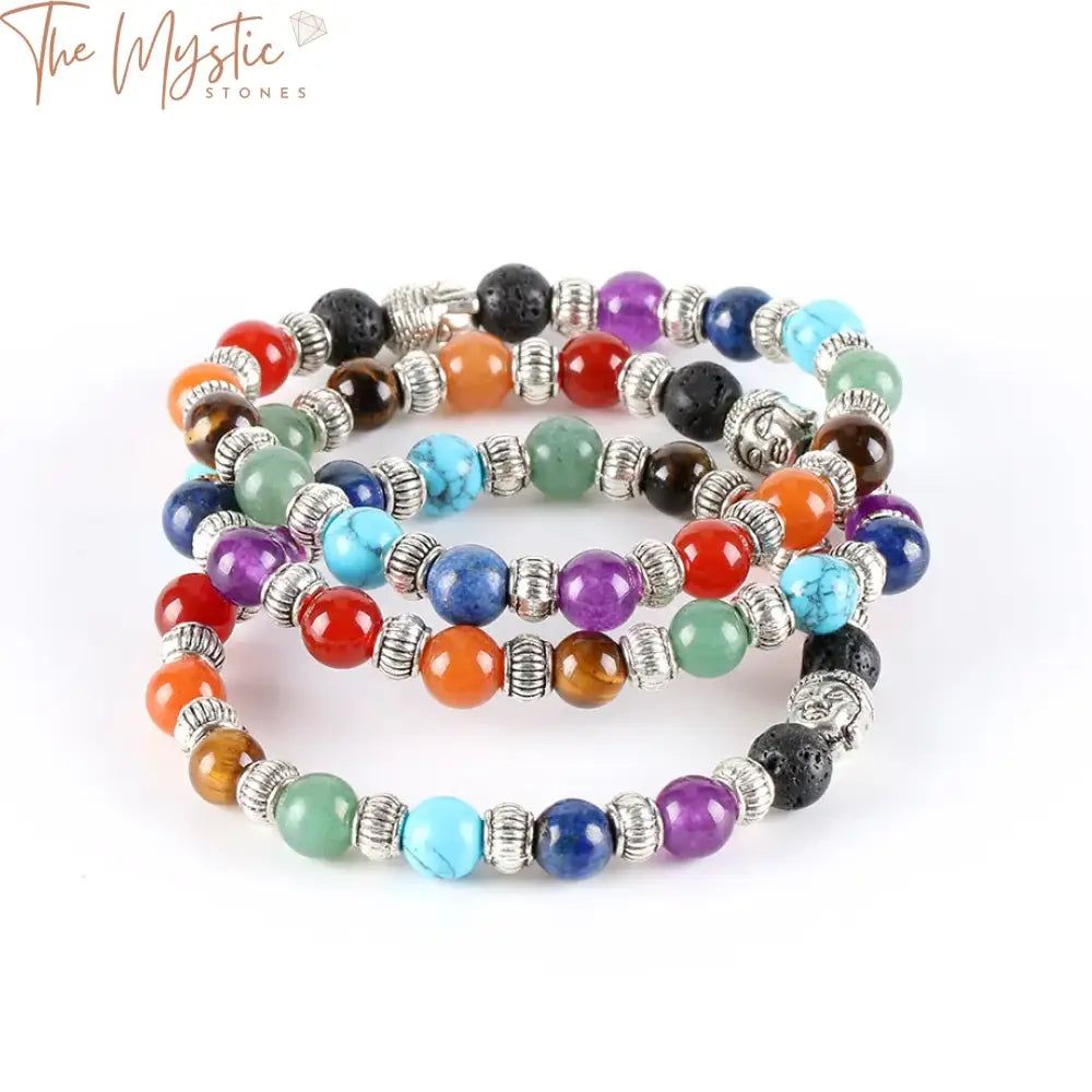 Tibetan Black Lava & Gemstone Chakra Bracelet