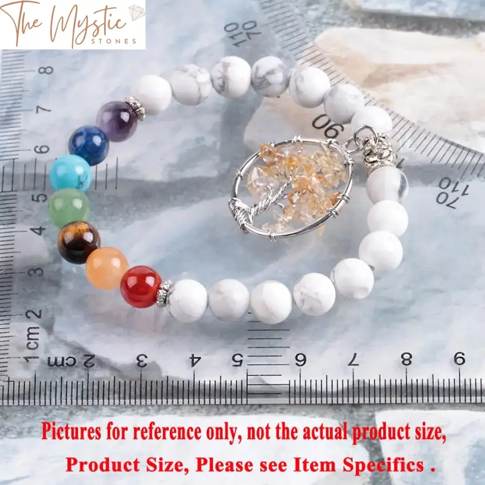 Tibetan White Howlite Chakra Bracelet With Yellow Crystal & Tree Of Life Charm