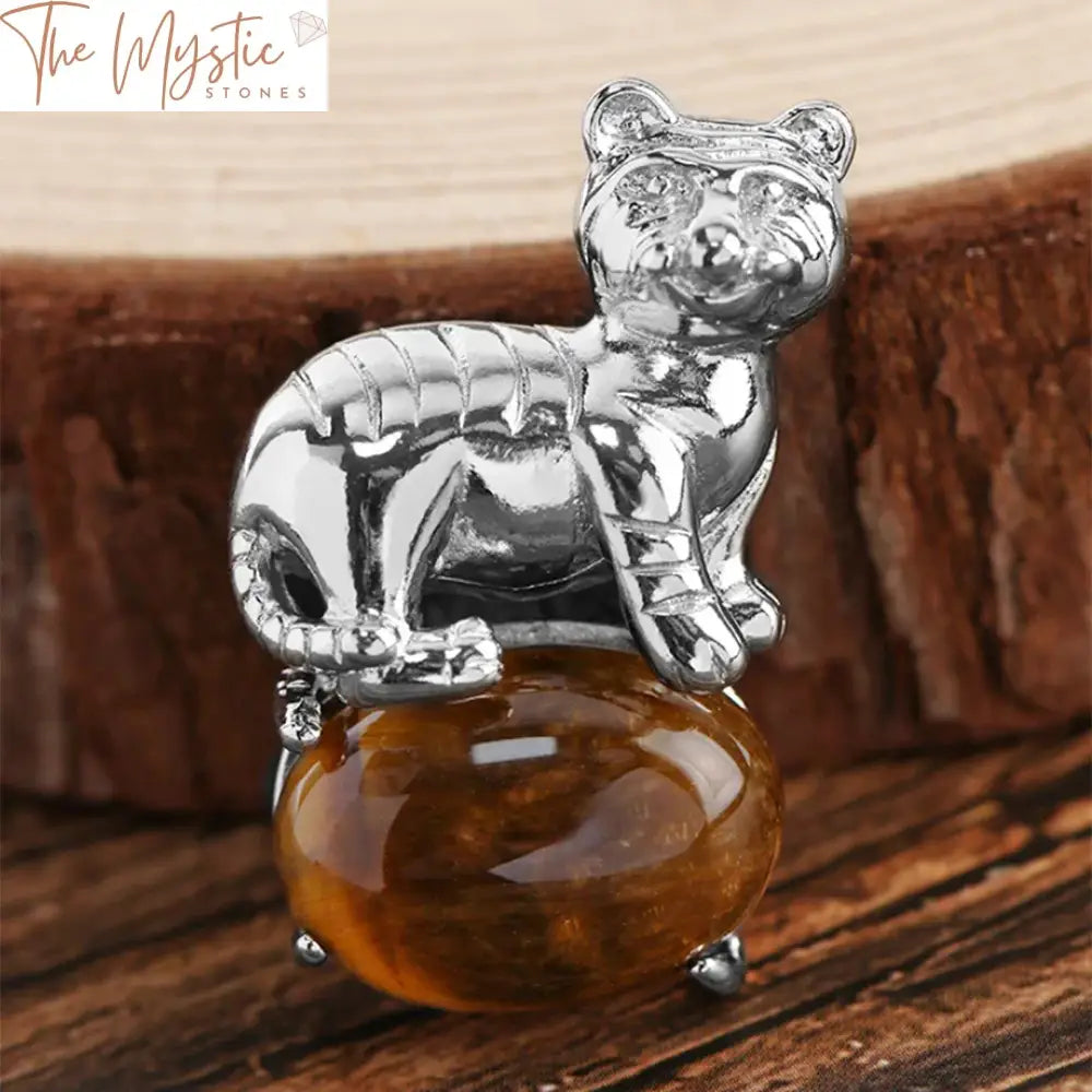 Tiger Charm Natural Stone Pendant Necklace