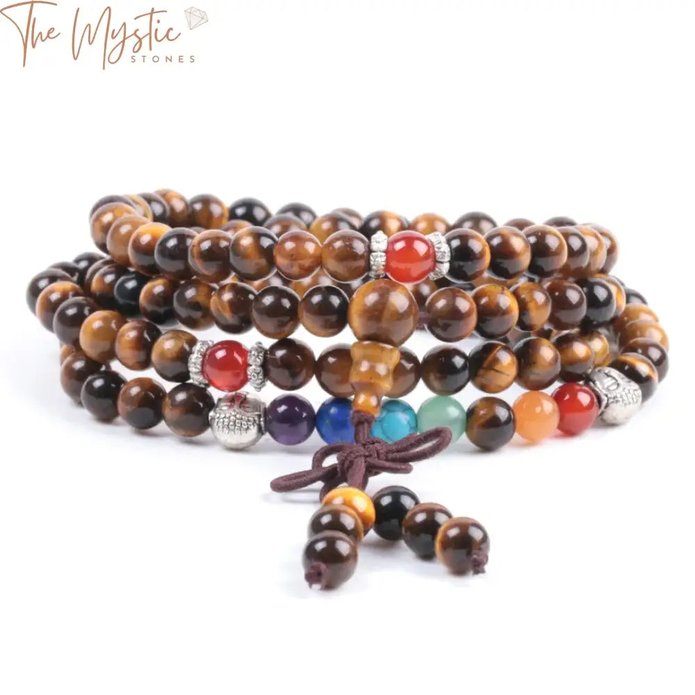 Tiger Eye 7 Chakra Layered Mala Bracelet