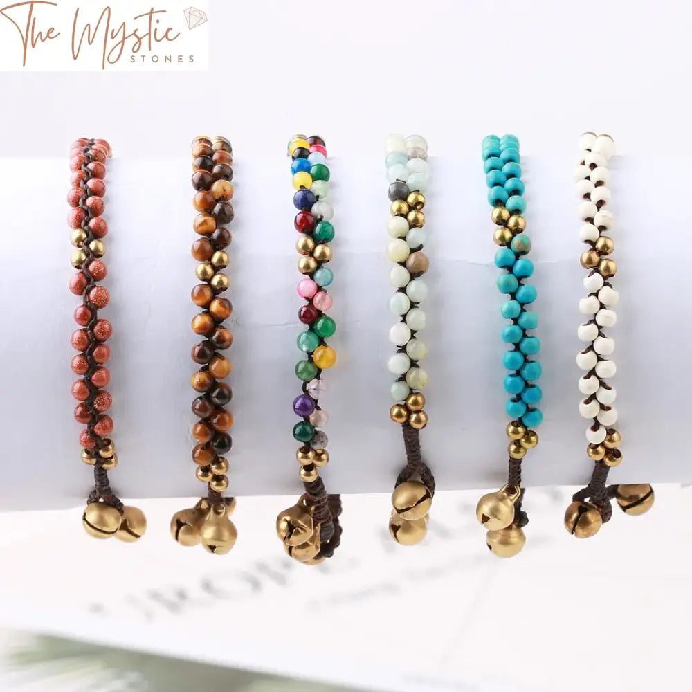 Tiger Eye & Amazonite Dual-Row Charm Bracelet For Girls