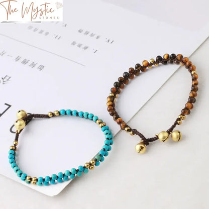 Tiger Eye & Amazonite Dual-Row Charm Bracelet For Girls