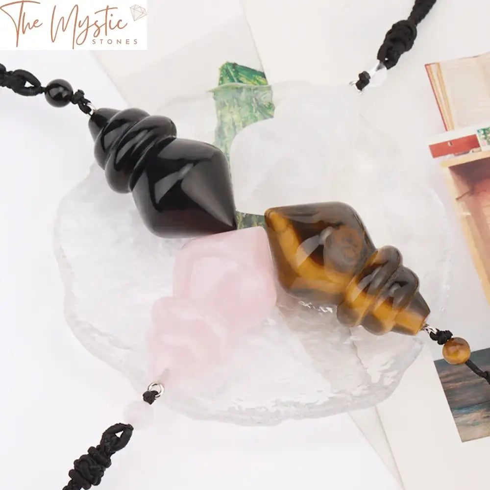 Tiger Eye Amethyst Cone Pendant Necklace