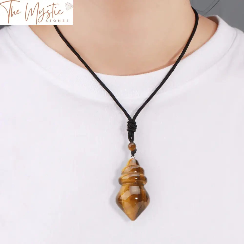 Tiger Eye Amethyst Cone Pendant Necklace