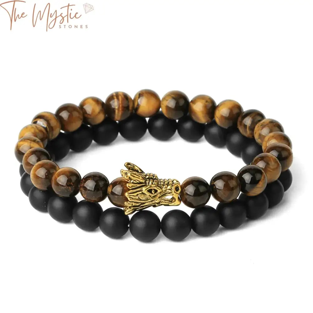 Tiger Eye & Black Onyx Dragon Bracelet Set