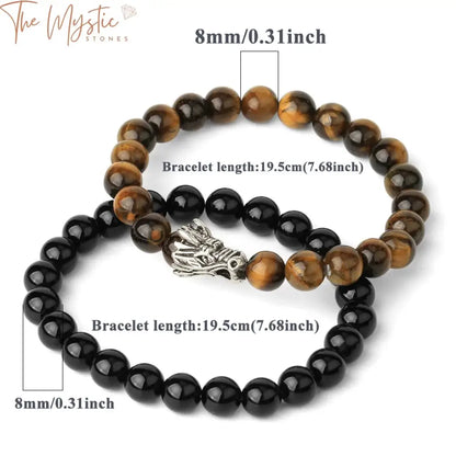 Tiger Eye & Black Onyx Dragon Bracelet Set