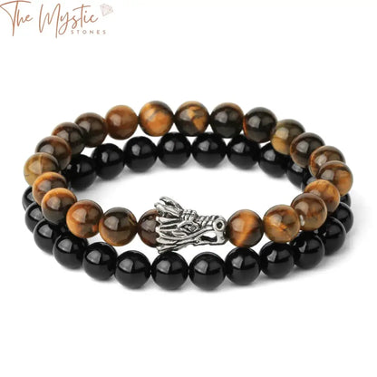 A set of two men's bracelets featuring natural stones.