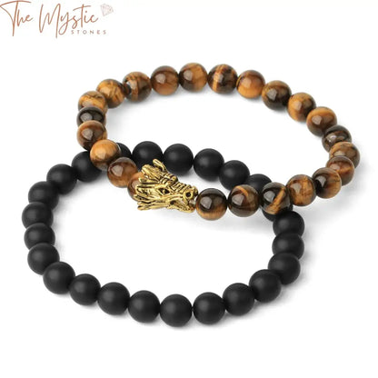 Tiger Eye & Black Onyx Dragon Bracelet Set