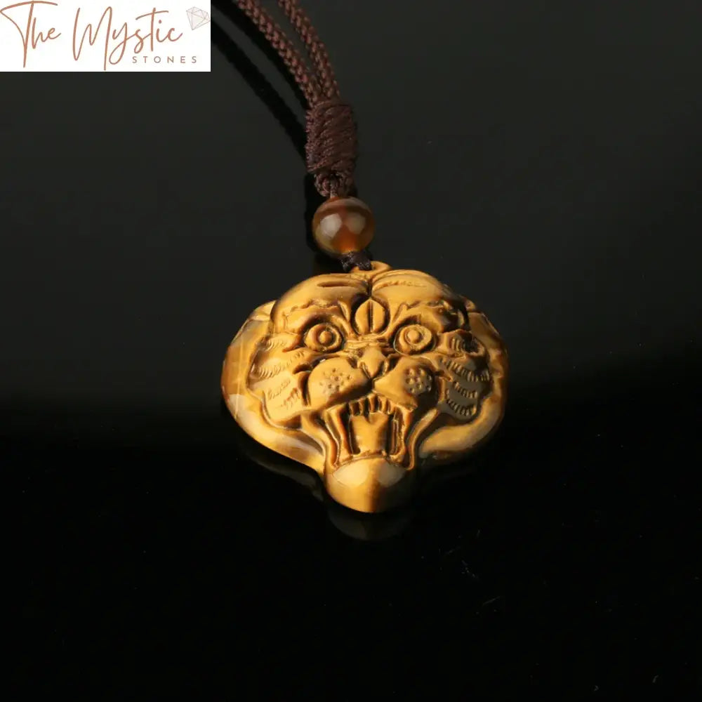 Tiger Eye Carved Pendant Necklace - Fox Dragon Buddha