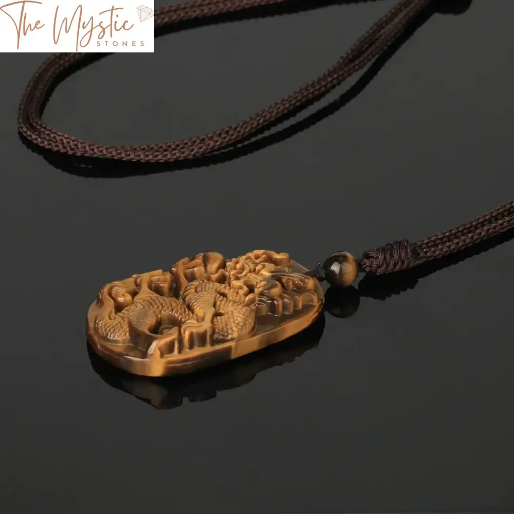 Tiger Eye Carved Pendant Necklace - Fox Dragon Buddha