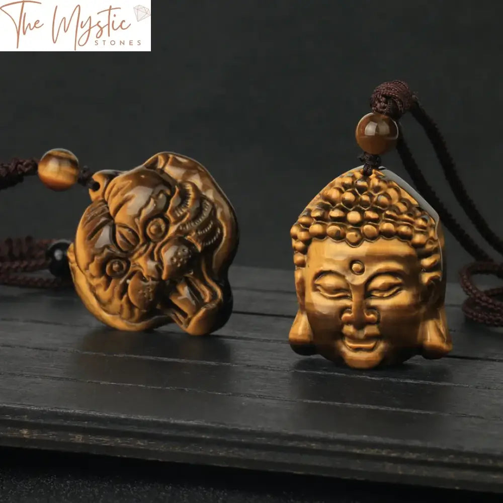 Tiger Eye Carved Pendant Necklace - Fox Dragon Buddha