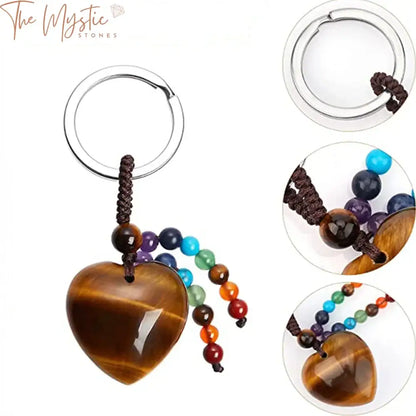 Tiger Eye & Chakra Bead Heart Keychain