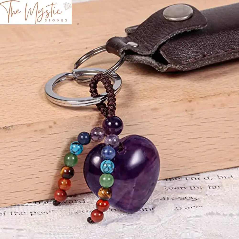 Tiger Eye & Chakra Bead Heart Keychain