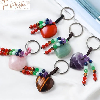 Tiger Eye & Chakra Bead Heart Keychain