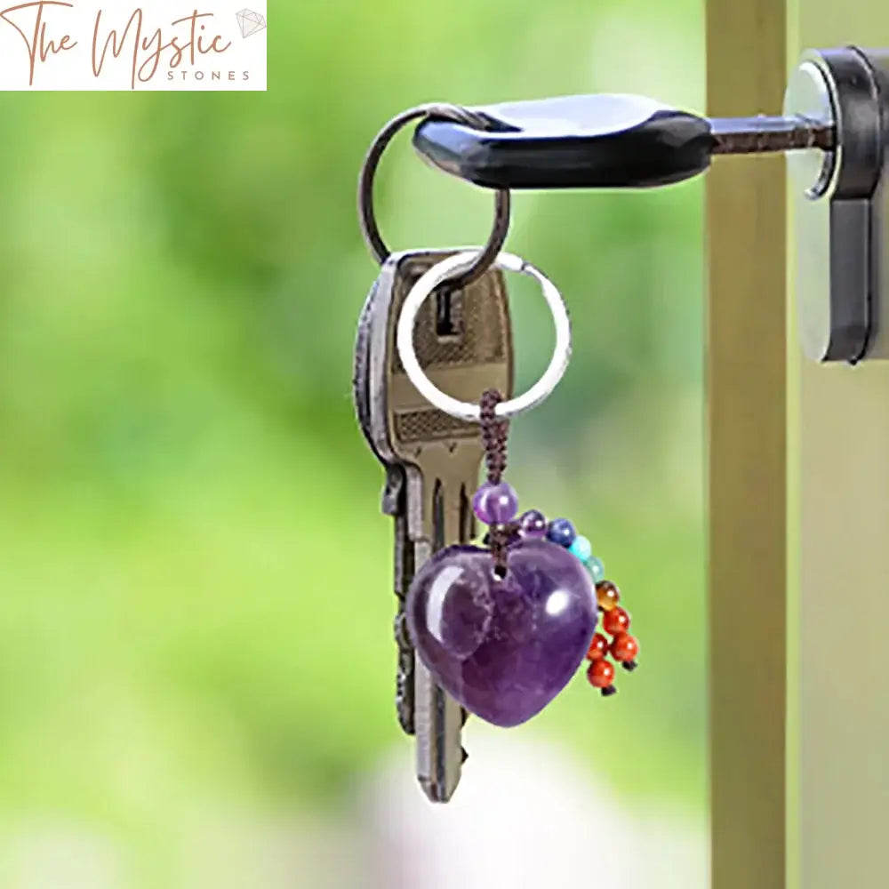 Tiger Eye & Chakra Bead Heart Keychain