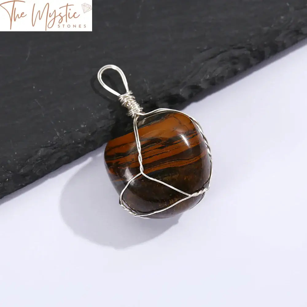 Tiger Eye Chakra Pendant – Silver Wire-Wrapped