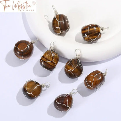 Tiger Eye Chakra Pendant – Silver Wire-Wrapped