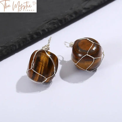 Tiger Eye Chakra Pendant – Silver Wire-Wrapped