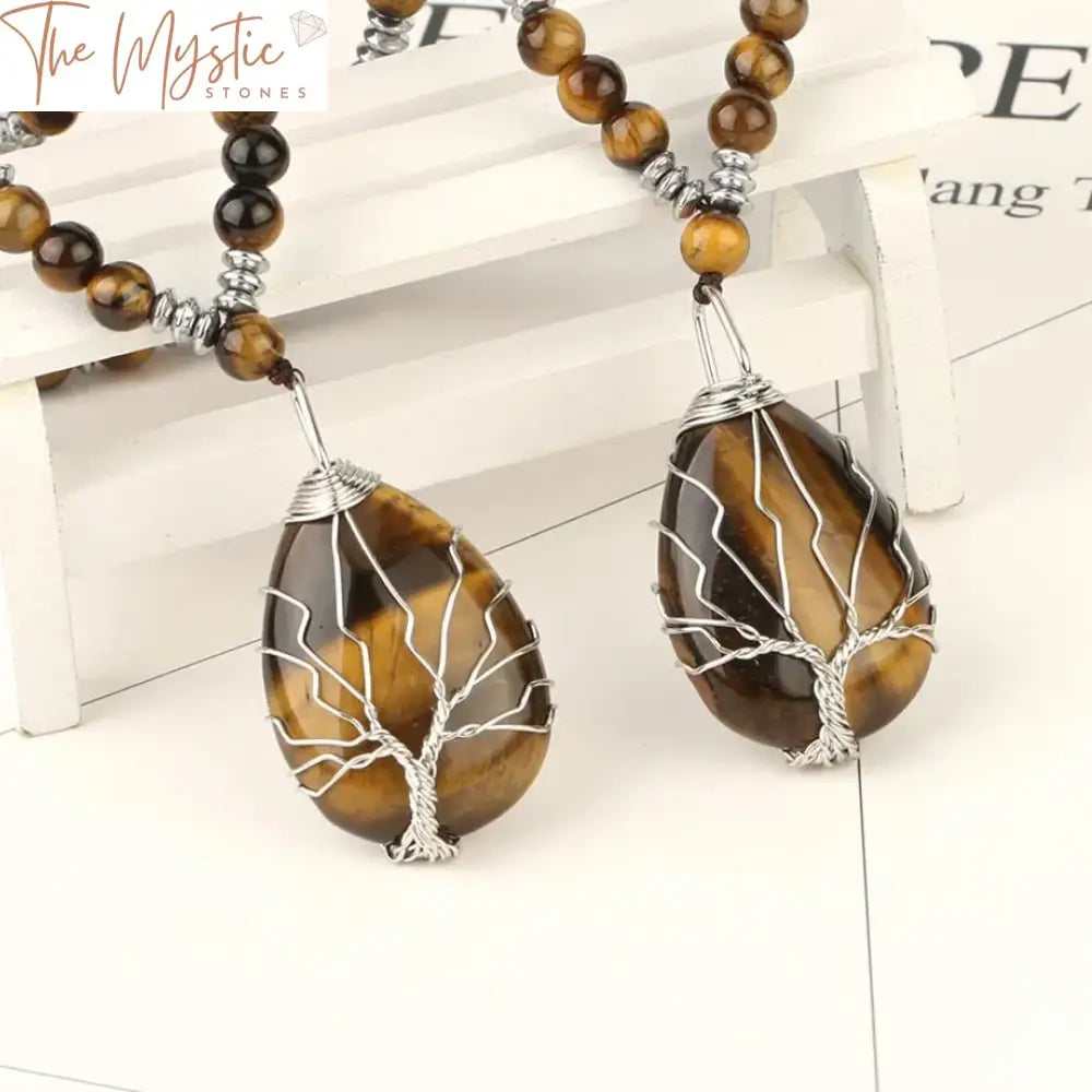 Tiger Eye & Chakra Tree Of Life Beaded Necklace