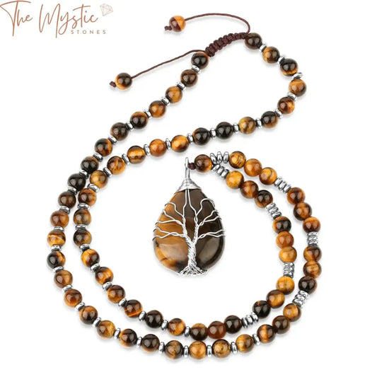 A collection of necklaces featuring natural stones and beads.