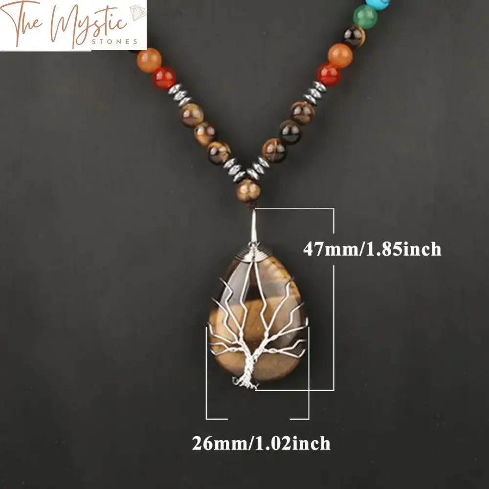 Tiger Eye & Chakra Tree Of Life Beaded Necklace