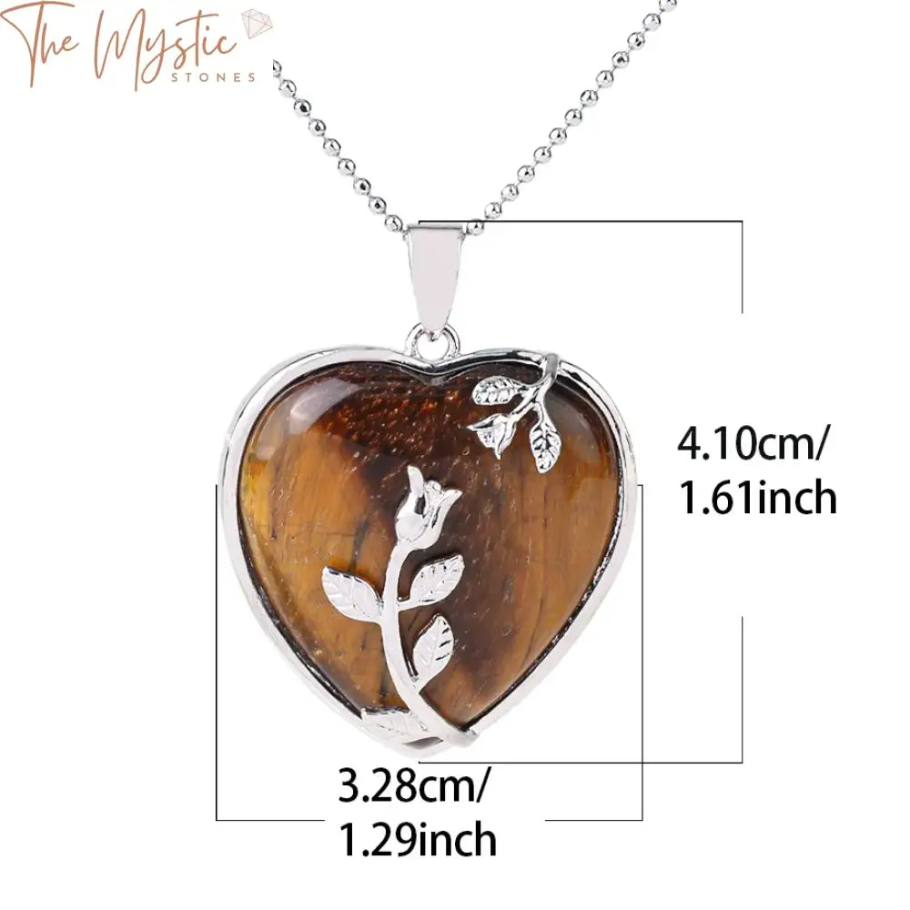 Tiger Eye Heart & Rose Pendant Necklace