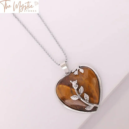 Tiger Eye Heart & Rose Pendant Necklace