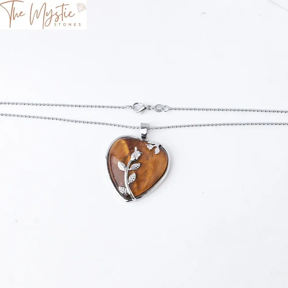 Tiger Eye Heart & Rose Pendant Necklace