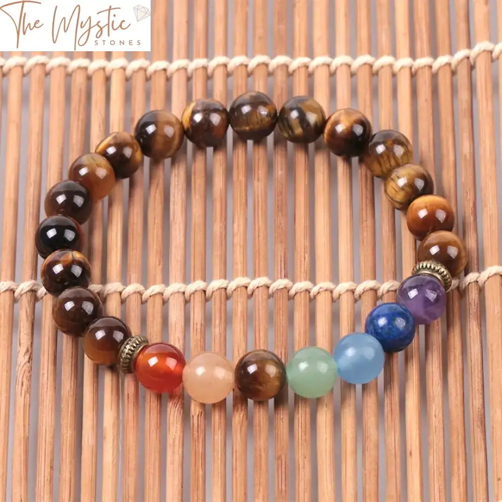 Tiger Eye Mala Bracelet With 7 Chakra Yoga Beads