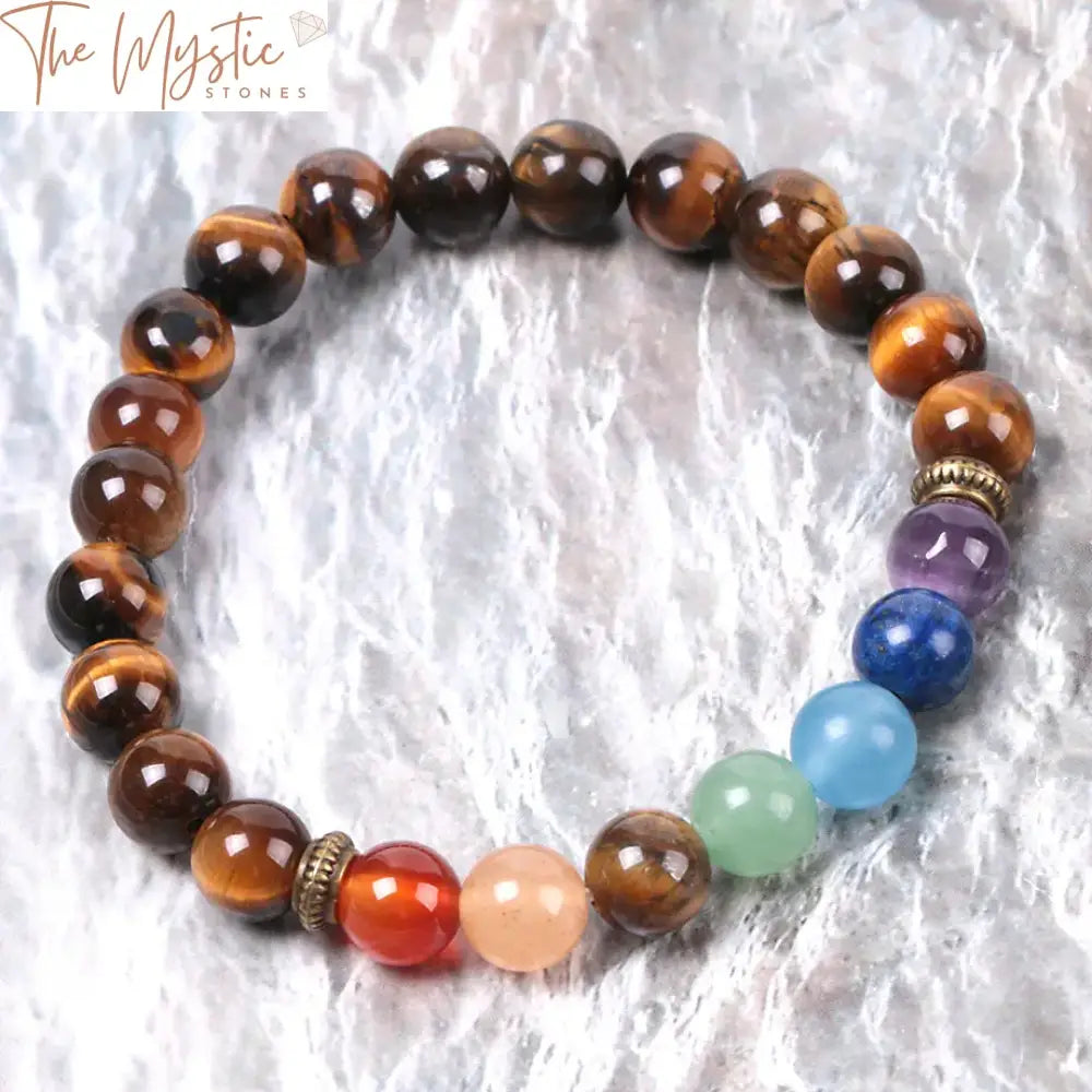 Tiger Eye Mala Bracelet With 7 Chakra Yoga Beads