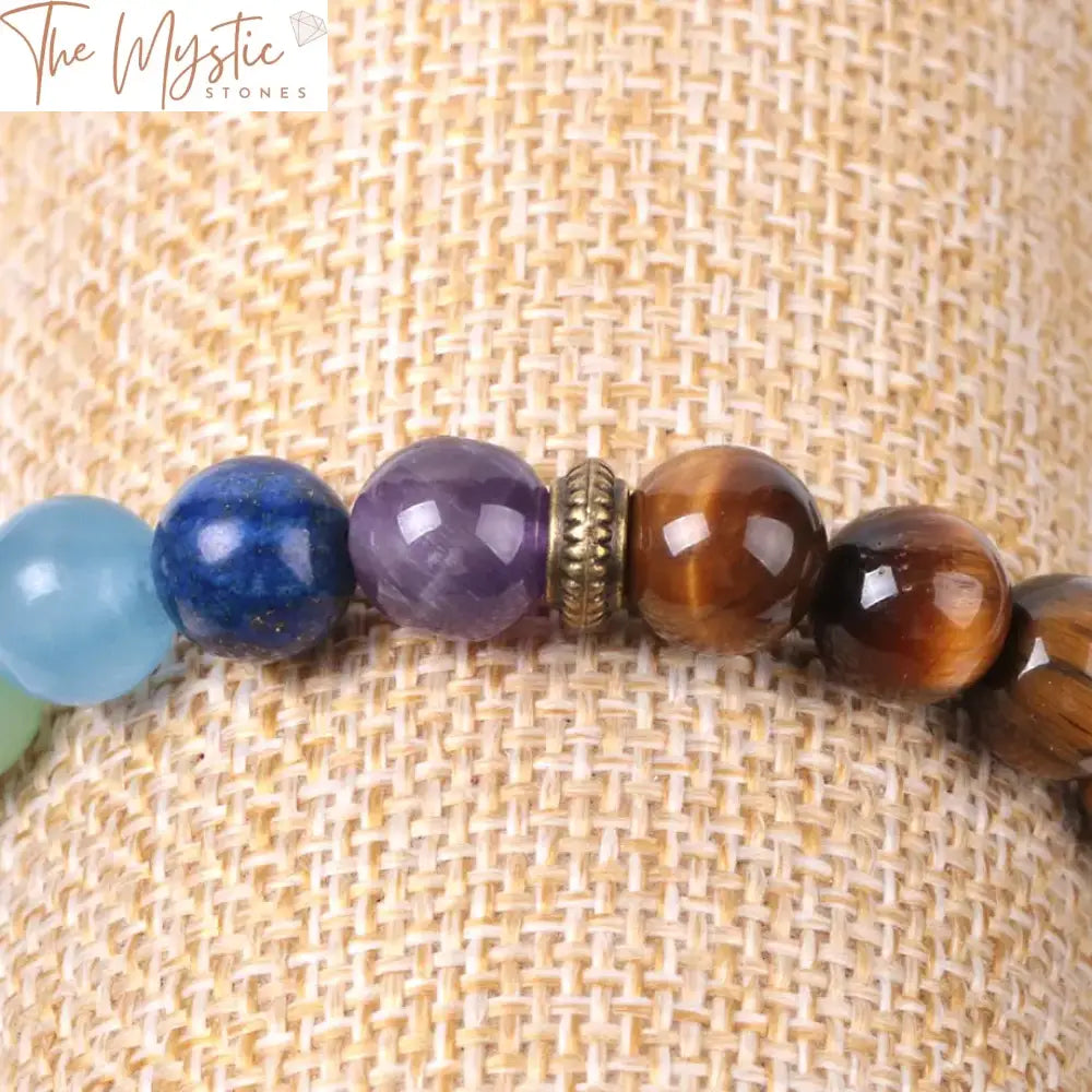 Tiger Eye Mala Bracelet With 7 Chakra Yoga Beads