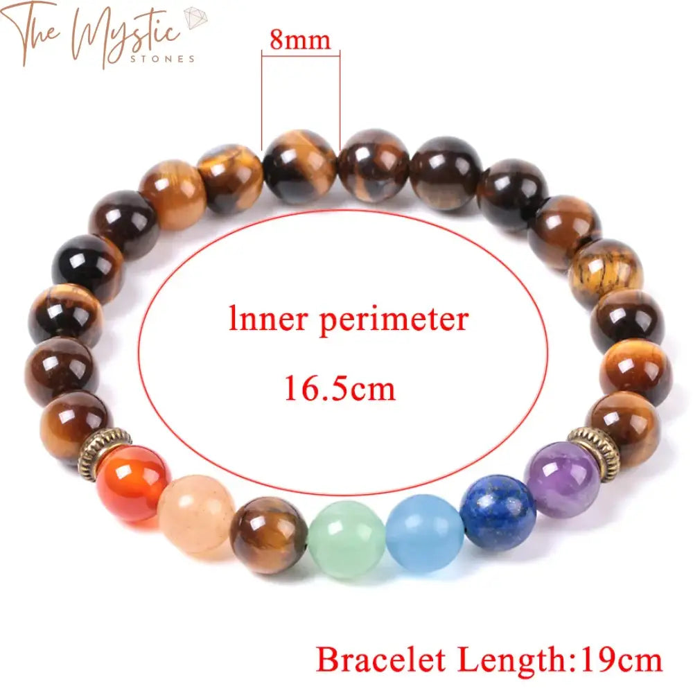 Tiger Eye Mala Bracelet With 7 Chakra Yoga Beads