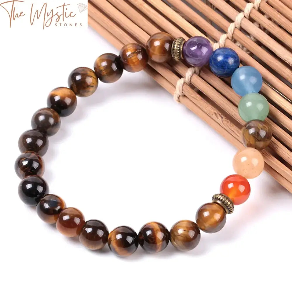 Tiger Eye Mala Bracelet With 7 Chakra Yoga Beads