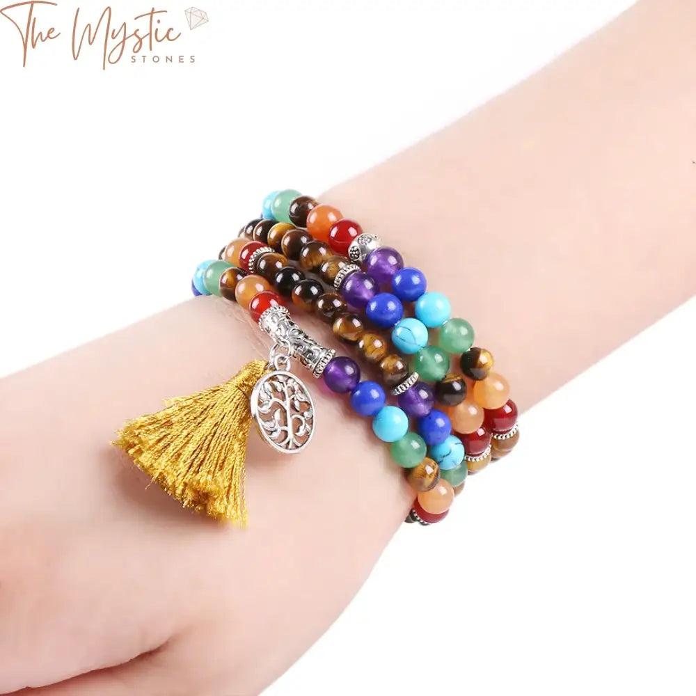 Tiger Eye Multilayer 108-Bead Mala Bracelet