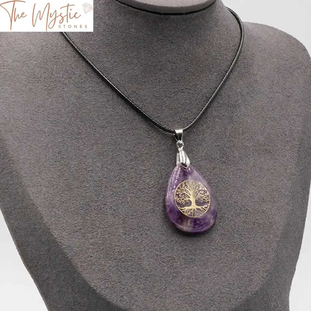 Tiger Eye Teardrop & Tree Of Life Pendant