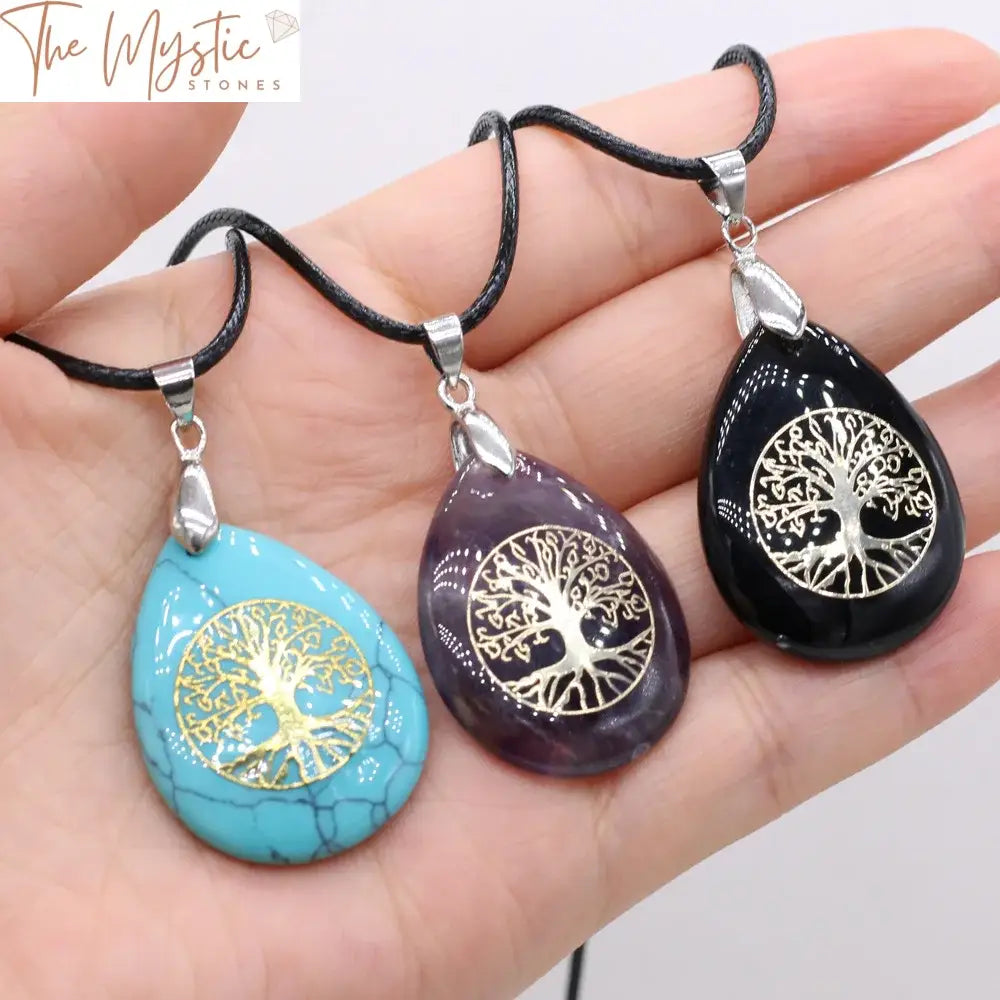 Tiger Eye Teardrop & Tree Of Life Pendant