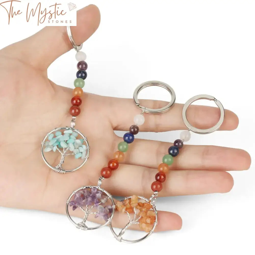 Tree Of Life 7 Chakra Stone Keychain