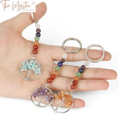 Tree Of Life 7 Chakra Stone Keychain