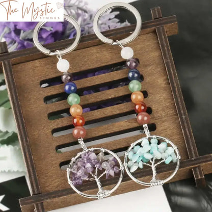 Tree Of Life 7 Chakra Stone Keychain