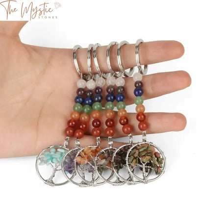 Tree Of Life 7 Chakra Stone Keychain